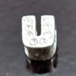 11mm Rhinestone Letter Slide Charm - U, ea