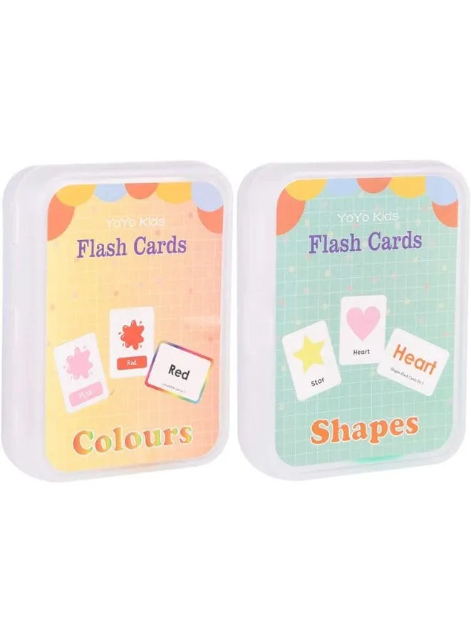 2 Sets Educational Flashcards Pocket Card Preschool Teaching Cards for kids, Colors & Shapes