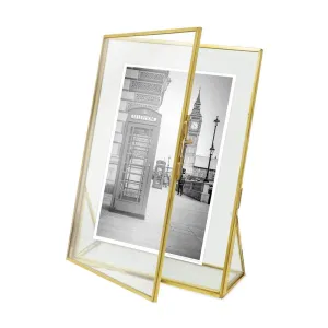 Adzee Frame | Alloy Steel, Brass and Glass | Table Photo, Picture Gold Frame with Chain | Dried Pressed Flowers | Asian Style Home Decor | Large [8X10 Inch]