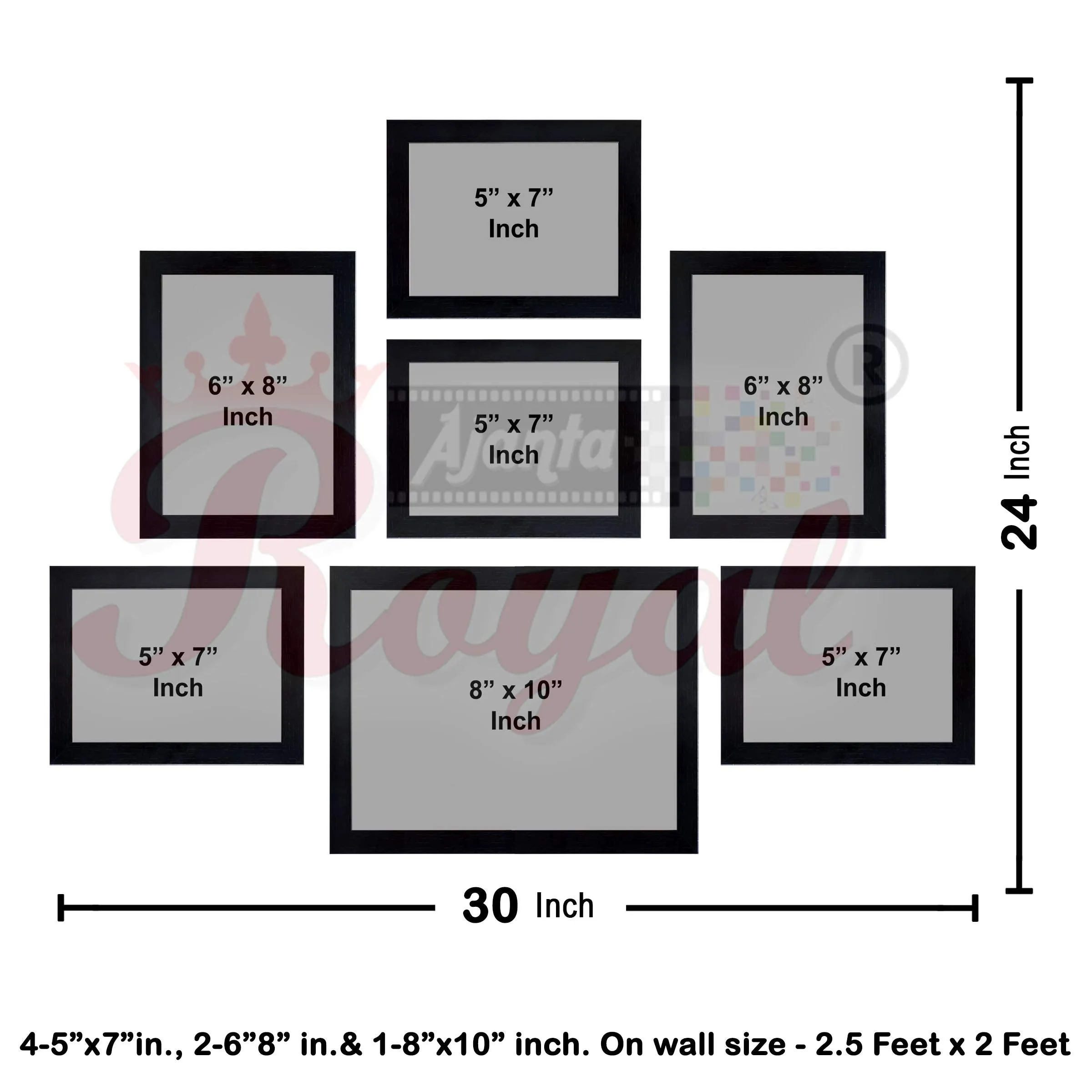 AJANTA ROYAL Synthetic Wood Wall Photo Frame (frame size - 6.1 x 8.1 inch (4 pieces), 7.1 x 9.1 inch (2 pieces), 9.1 x 11.1 inch(1 pieces), Black)