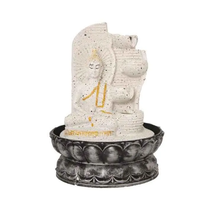 Art N Hub Lord Gautm Buddha Indoor Outdoor Water Fountain for Home Vastu and Temple Decoration Best Home Inauguration Gift Items Showpiece (20 x 20 x 27 CM | Dotted White Golden)