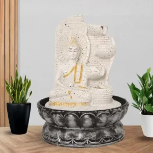 Art N Hub Lord Gautm Buddha Indoor Outdoor Water Fountain for Home Vastu and Temple Decoration Best Home Inauguration Gift Items Showpiece (20 x 20 x 27 CM | Dotted White Golden)