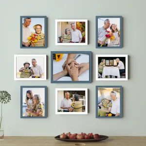 Art Street Large Collage Wall Photo Frame Individual Picture Frame Set For Living Room, Decorative Wall Hanging Home Decor - Set Of 9 (6x8, 8x10 Inch, White-Blue)