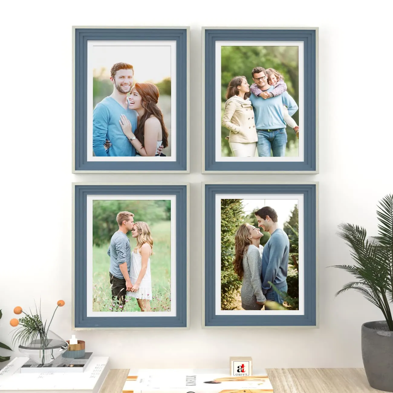 Art Street Picture Frames Set of 4 Wall Mounted Premium 3D Photo Frame Vertical & Horizontal Wall Hanging Individual Collage for Home Décor (Blue, Size 8 x 12 inch)