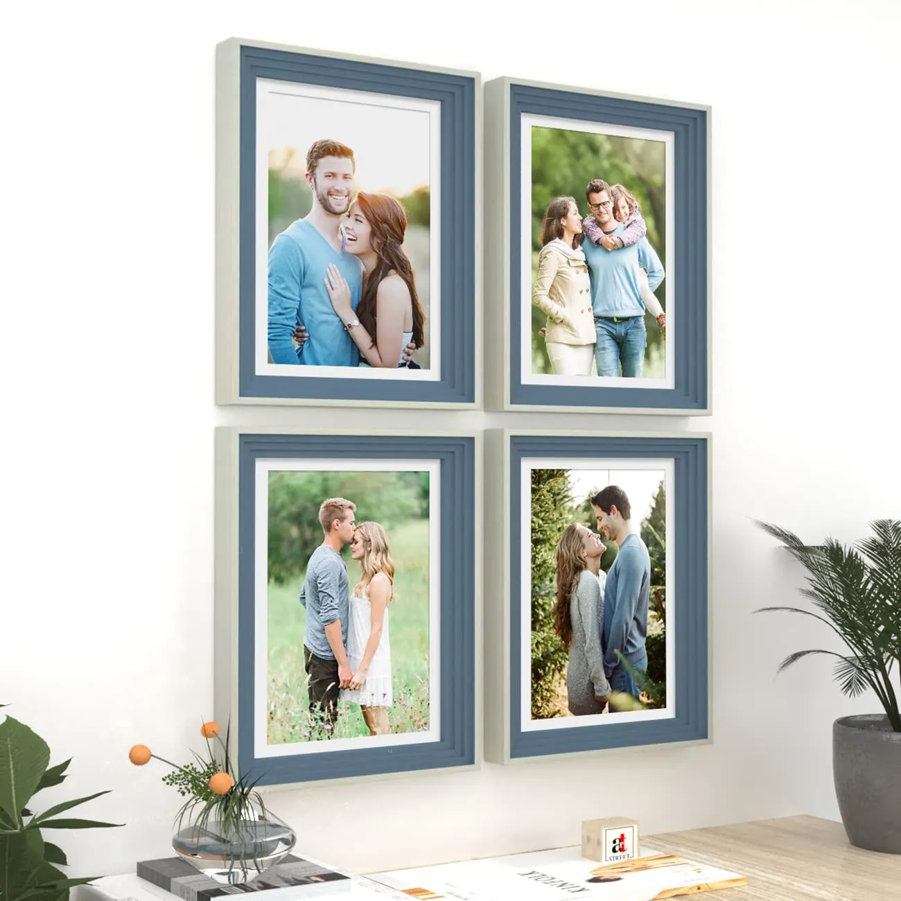 Art Street Picture Frames Set of 4 Wall Mounted Premium 3D Photo Frame Vertical & Horizontal Wall Hanging Individual Collage for Home Décor (Blue, Size 8 x 12 inch)