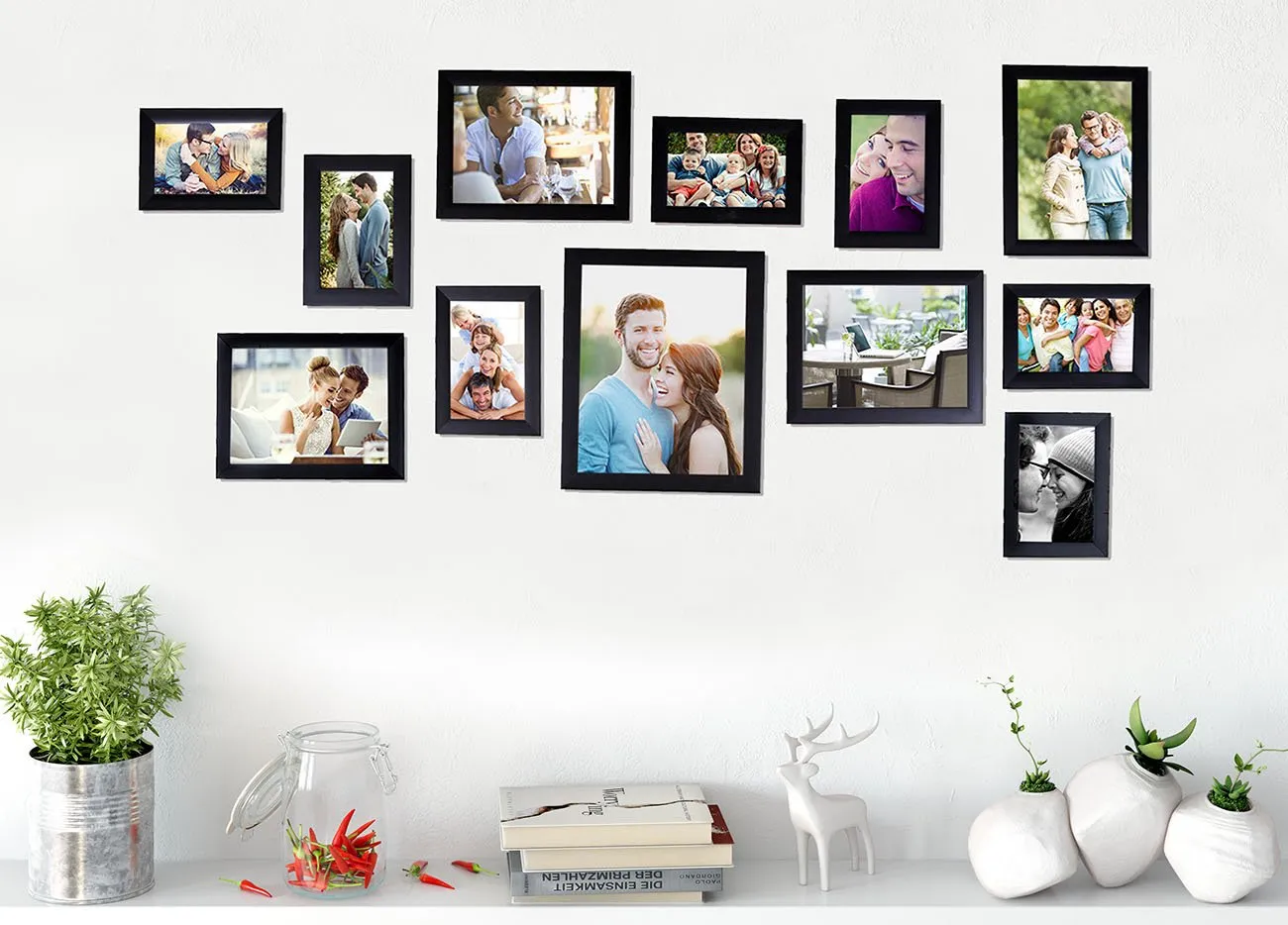 Art Street - Set of 12 Individual Black Wall Photo Frames Wall Hanging (Mix Size)(7 Units 4x6, 4 Units 6X8, 1 Unit 8X10 inch)||