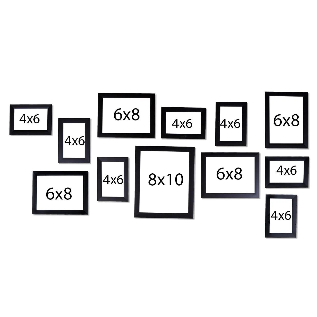 Art Street - Set of 12 Individual Black Wall Photo Frames Wall Hanging (Mix Size)(7 Units 4x6, 4 Units 6X8, 1 Unit 8X10 inch)||