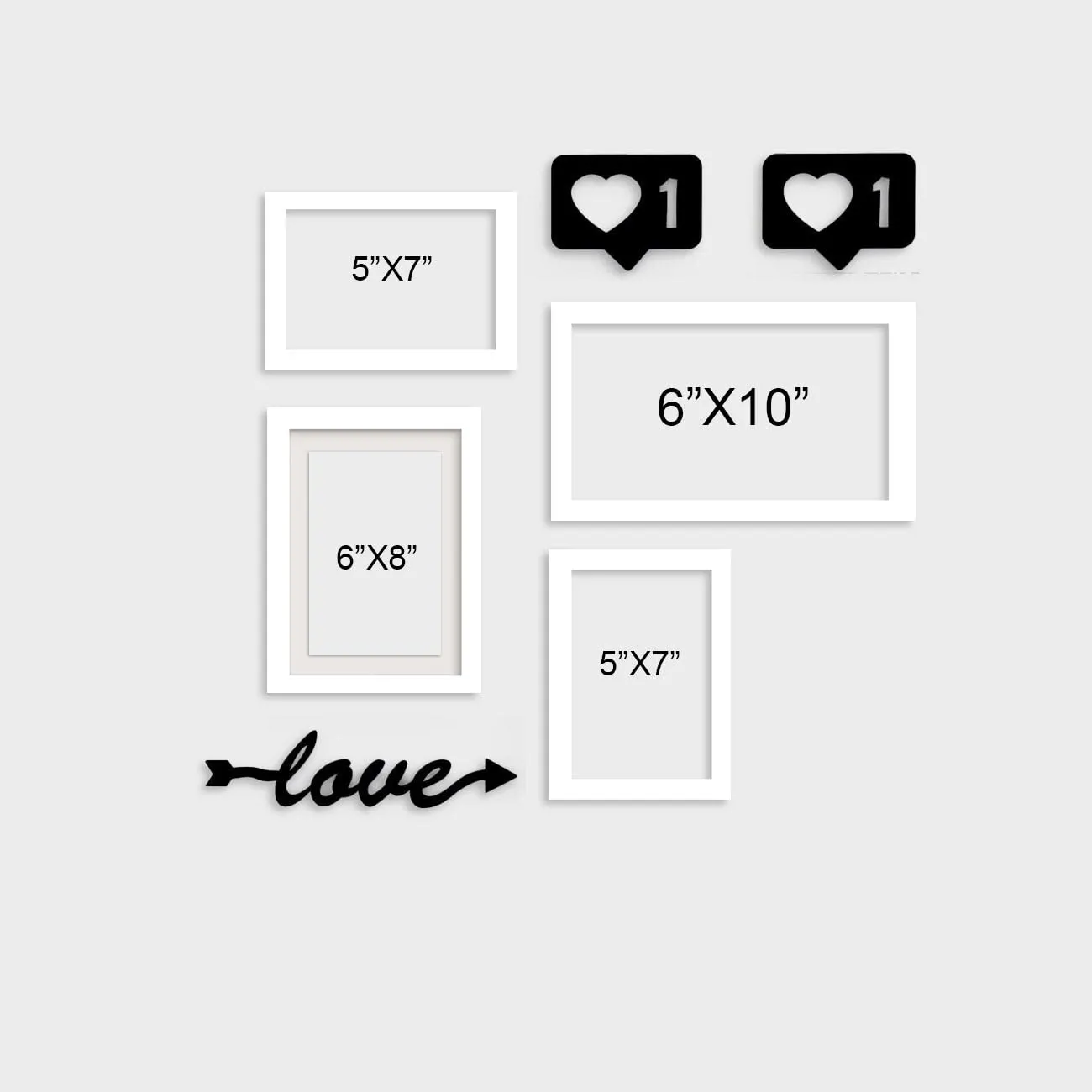 Art Street Set of 4 White Photo Frame With Love & Heart MDF Cutout for Home Décor Living Room Wall Decoration (Size - 5X7, 6X8, 6X10 Inches)