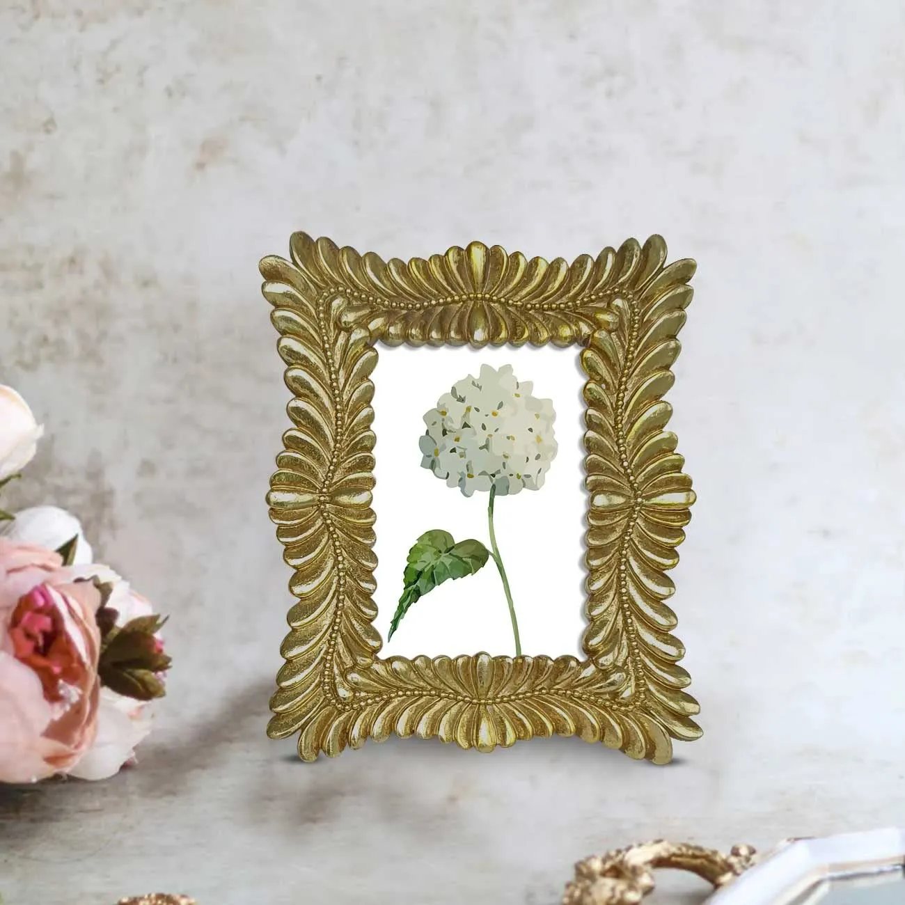 Art Street Table Photo Frame Gold Feather Design Luxury Photoframe Tabletop Picture Frame for Table, Desk, Birthday, Wedding, Return Gift (5 x 7 Inch)