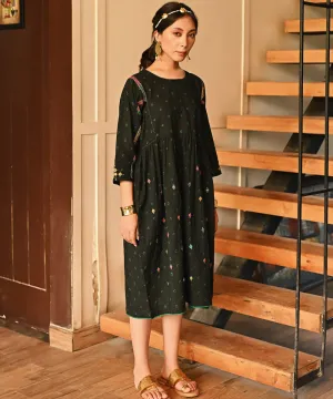 Black hand embroidered bandhej cotton dress