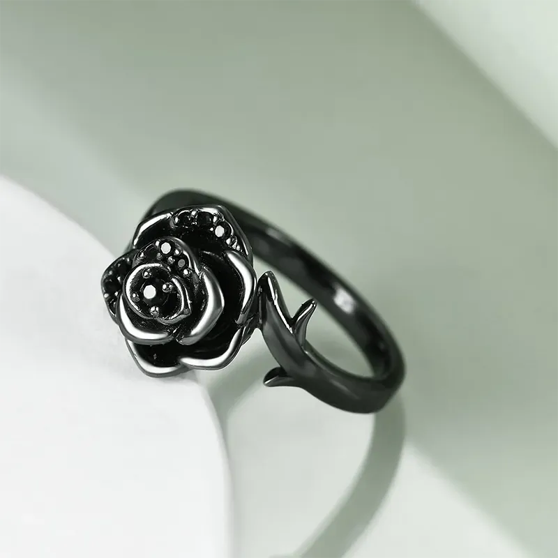 Black Rose Flower Cremation Urn Ring for Ashes Women 925 Sterling Silver Rose Cremation Jewelry Memorial Keepsake Ring Gifts