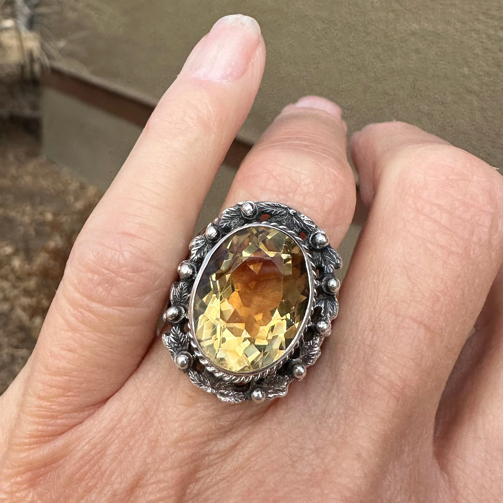 Bold Antique Arts & Crafts Silver Citrine Ring