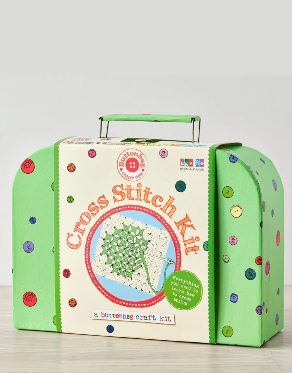 Children's Learn to Cross Stitch Suitcase Kit, Buttonbag