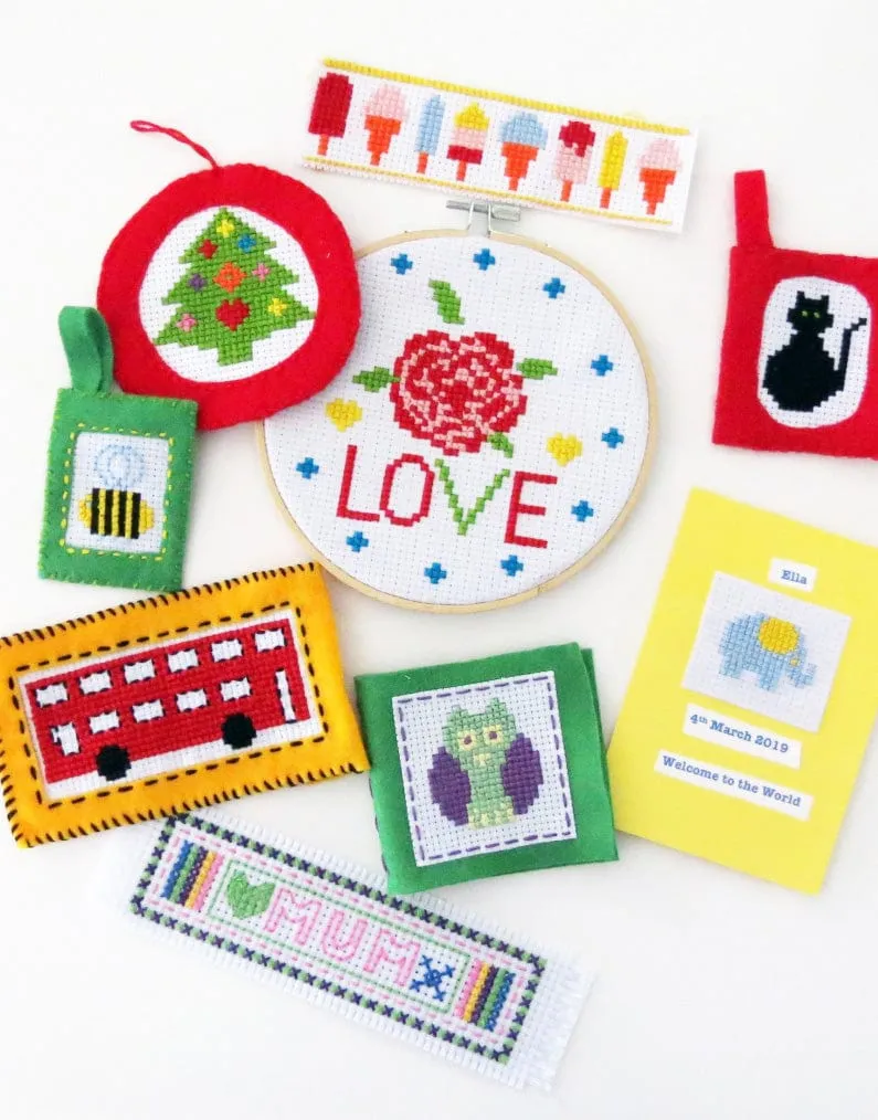 Children's Learn to Cross Stitch Suitcase Kit, Buttonbag