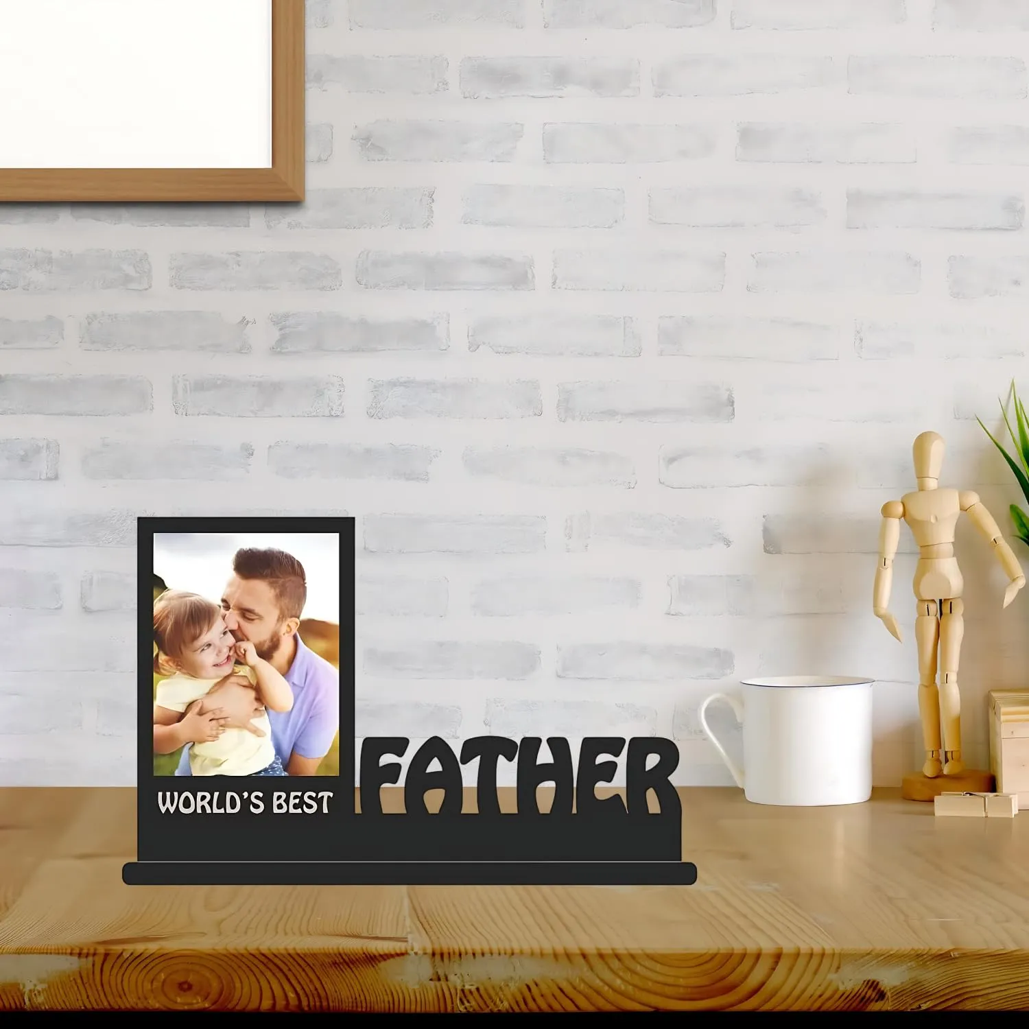 COMONOT World's Best Father Wooden Photo Frame Table Top 12x8 Inch Single Photos for Best Birhtday Gift Father's Day, Retirement Sorry Love Gift for Daddy Papa Father,Rectangular Tabletop