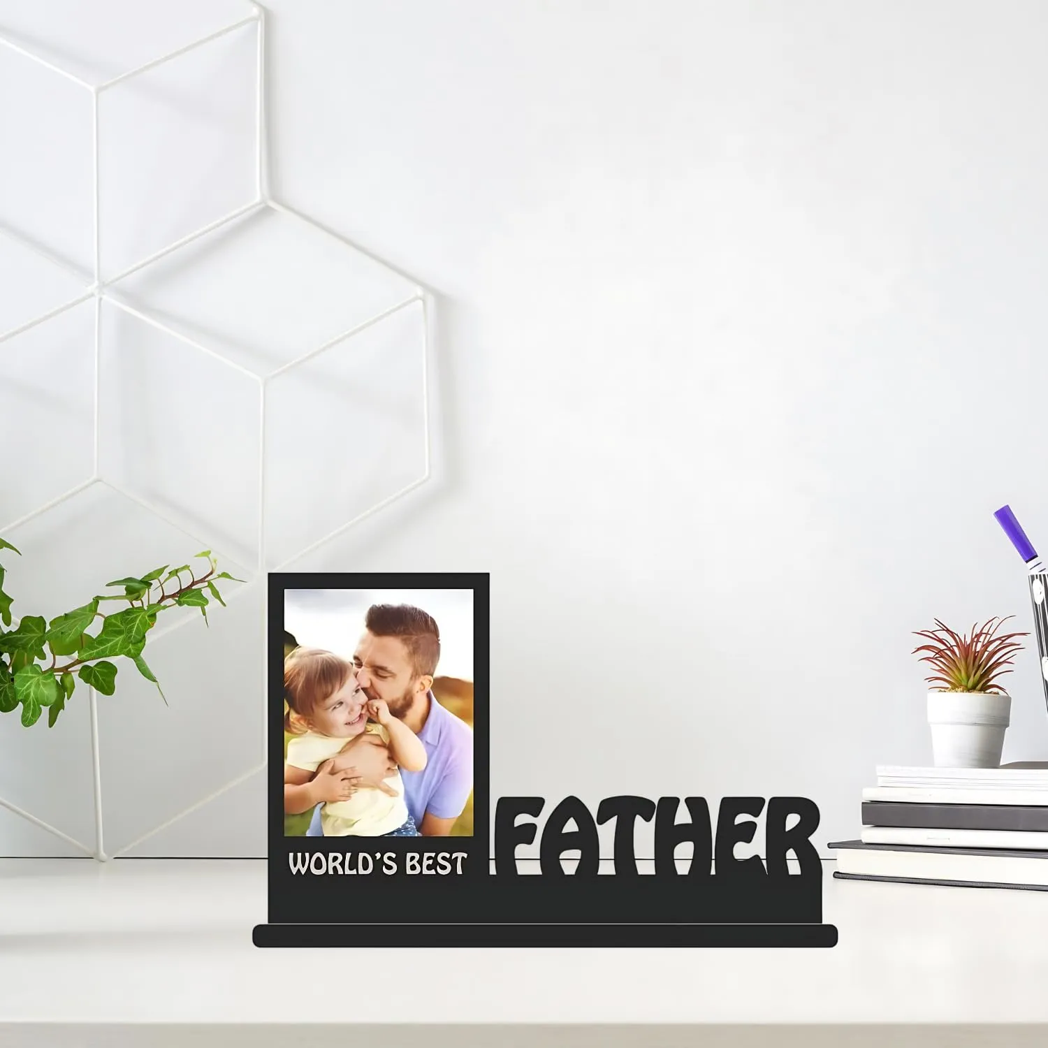 COMONOT World's Best Father Wooden Photo Frame Table Top 12x8 Inch Single Photos for Best Birhtday Gift Father's Day, Retirement Sorry Love Gift for Daddy Papa Father,Rectangular Tabletop