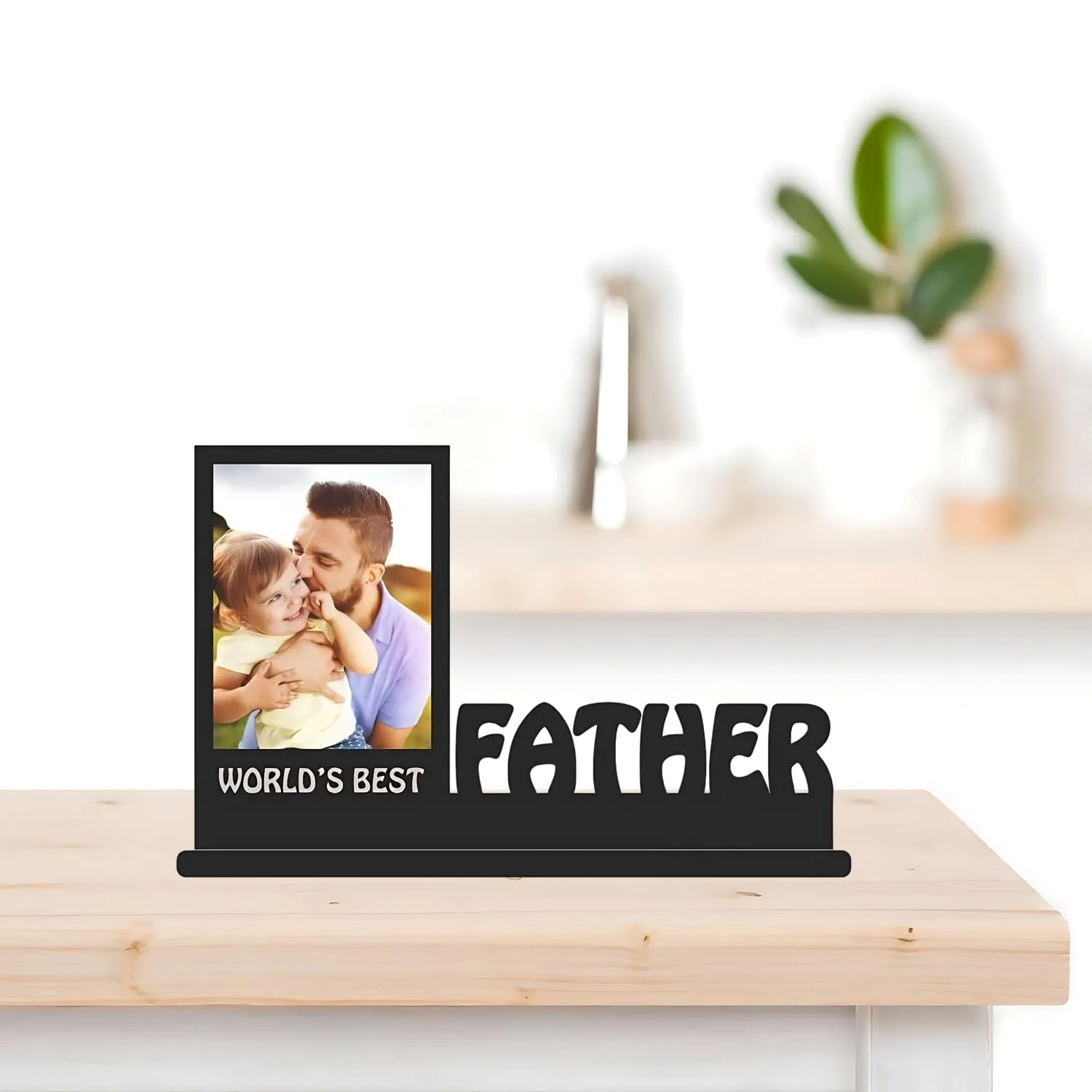 COMONOT World's Best Father Wooden Photo Frame Table Top 12x8 Inch Single Photos for Best Birhtday Gift Father's Day, Retirement Sorry Love Gift for Daddy Papa Father,Rectangular Tabletop