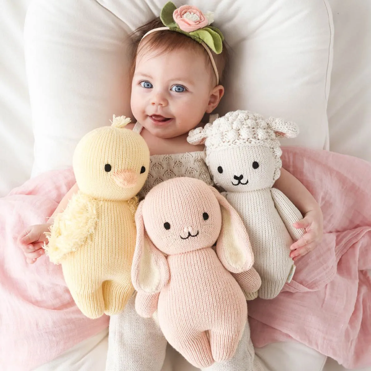 Cuddle   Kind Hand-Knit Doll - Big Baby Bunny (Rose)