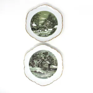 Decorative Plate, Currier & Ives, Farmer's Home In Winter, The Old Homestead in Winter, Set of 2, Vintage