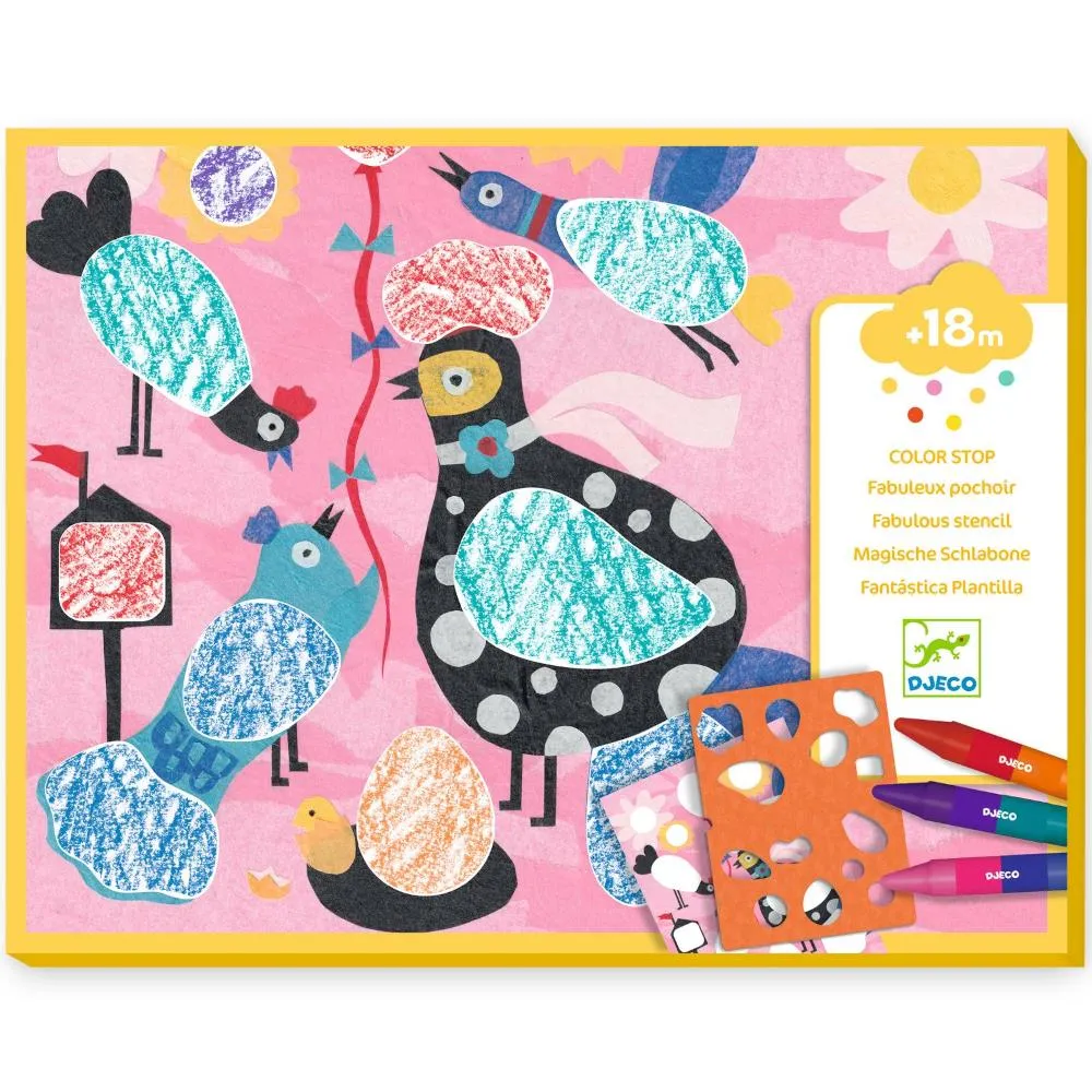 Djeco Stencil Colouring Kit - Color Stop Birdie & Co