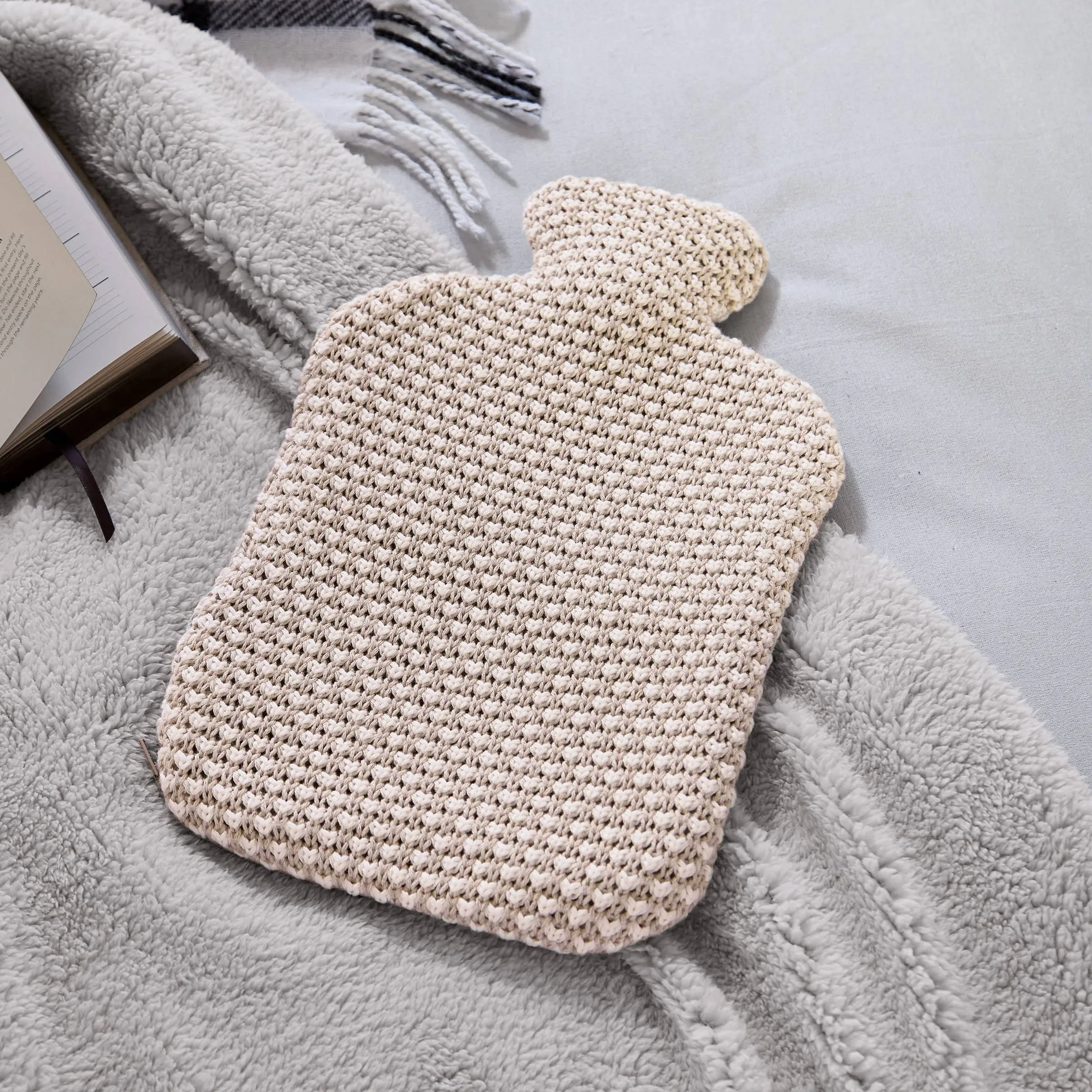 Dotty Knit Hot Water Bottle & Cover, Linen