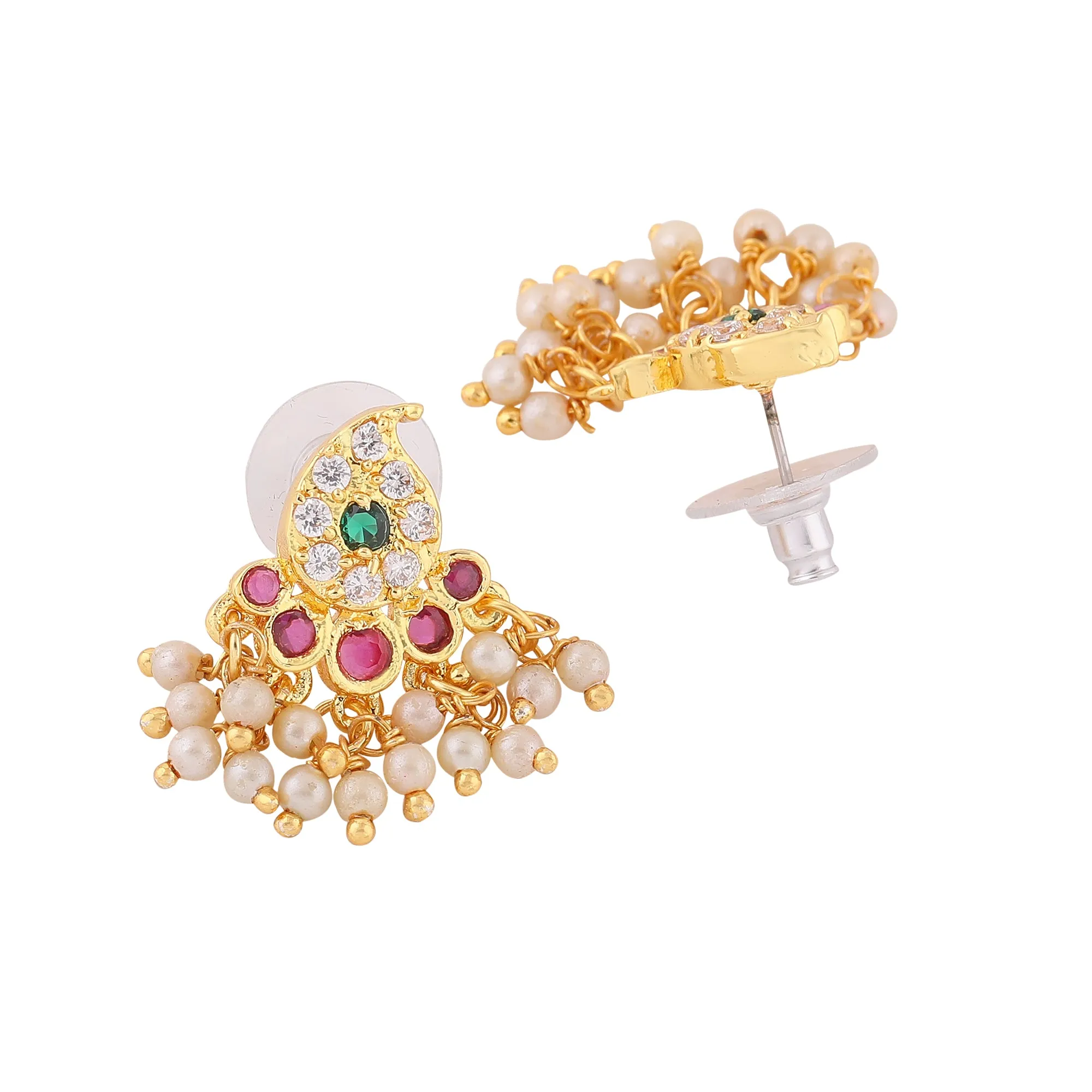 Estele Gold Plated CZ Alluring Designer Earrings with Pearls for Women