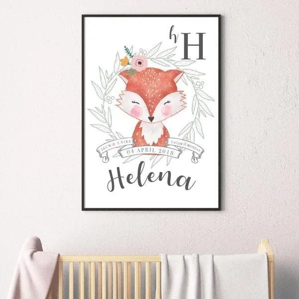 Foxy Woodland Personalised Birth Print