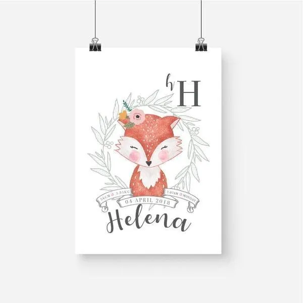 Foxy Woodland Personalised Birth Print