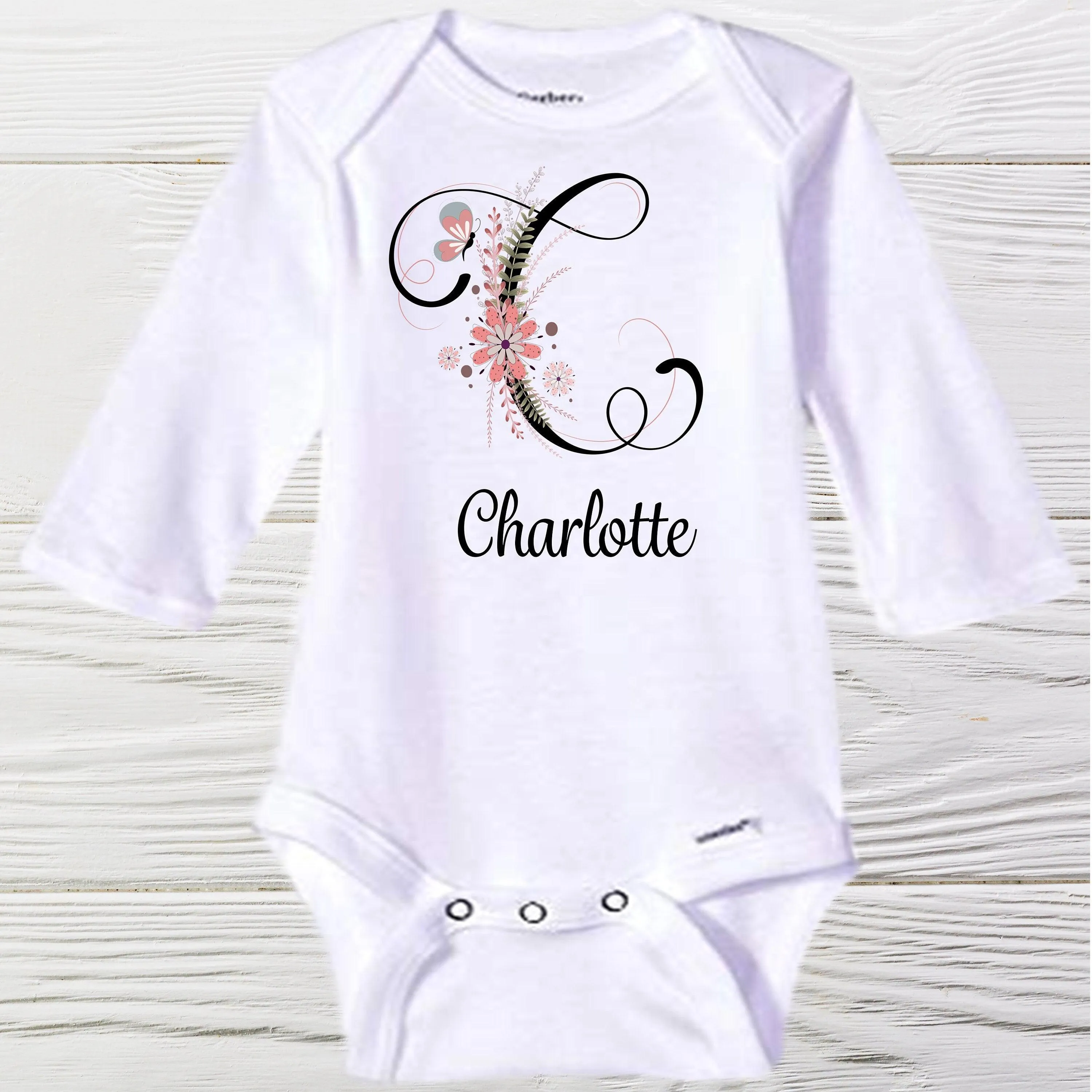 Girls personalized onesie | custom baby onesie|  girl floral name onesie | baby name onesie | girls personalized onesie | initials onesie