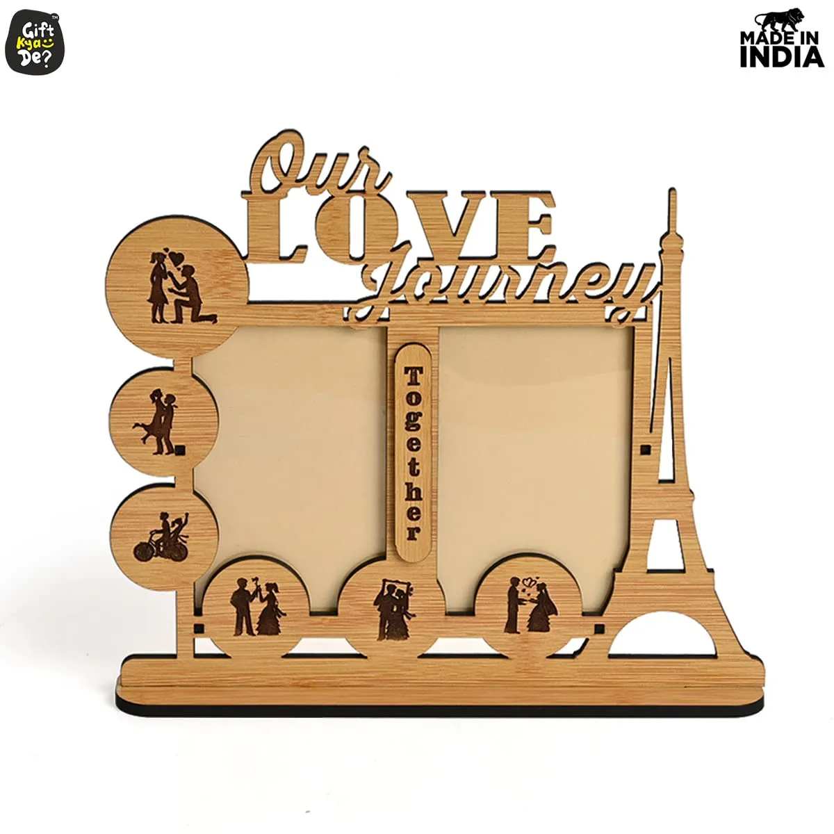 GKD Photo Frame For Couple Gifts home Decor Item Best For Valentine Gifts Anniversary Gift love journey couple wooden table top message frame Eiffel tower showpiece(ecofriendly)