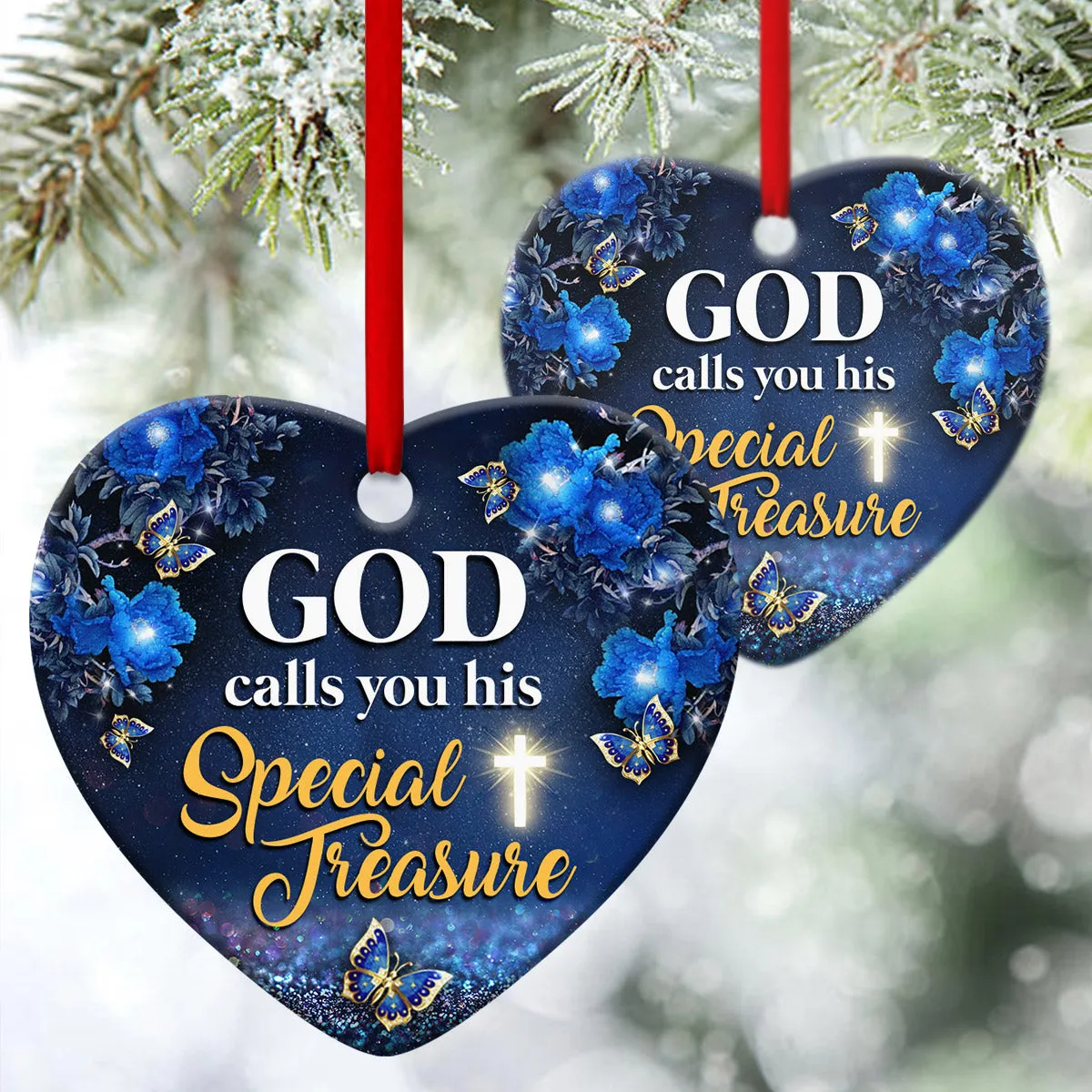 God Calls You His Special Treasure - Beautiful Flower Ceramic Heart Ornament- Christian Hanging Gift