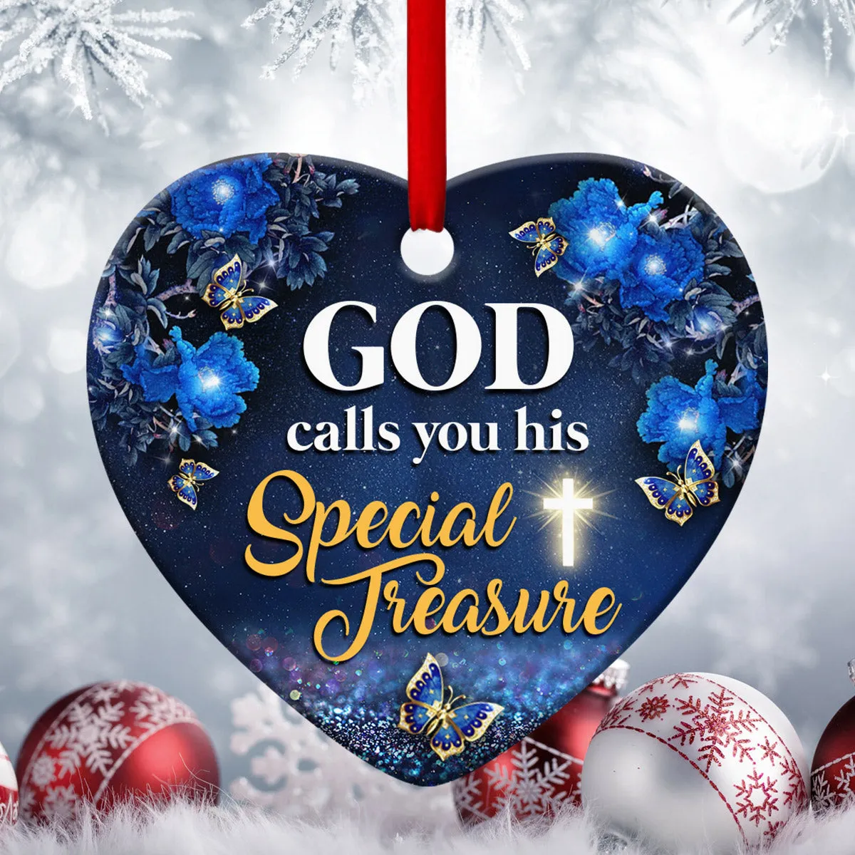 God Calls You His Special Treasure - Beautiful Flower Ceramic Heart Ornament- Christian Hanging Gift