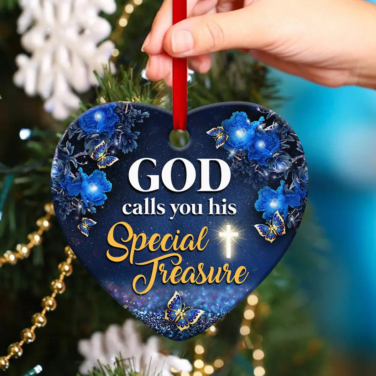 God Calls You His Special Treasure - Beautiful Flower Ceramic Heart Ornament- Christian Hanging Gift