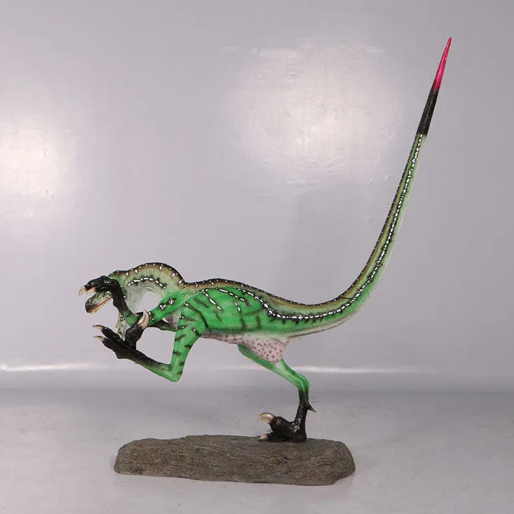 Green Ferocious Velociraptor Dinosaur Life Size Statue