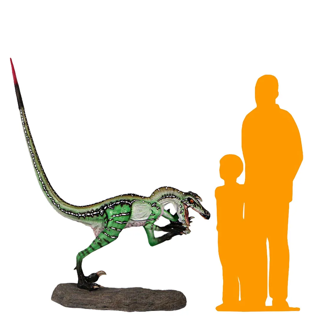 Green Ferocious Velociraptor Dinosaur Life Size Statue