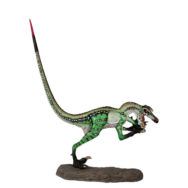 Green Ferocious Velociraptor Dinosaur Life Size Statue