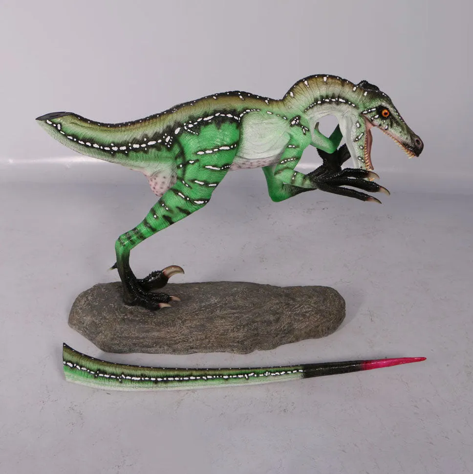 Green Ferocious Velociraptor Dinosaur Life Size Statue