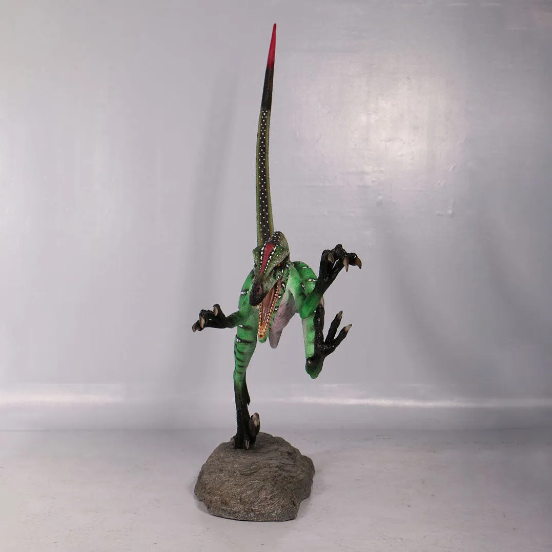 Green Ferocious Velociraptor Dinosaur Life Size Statue