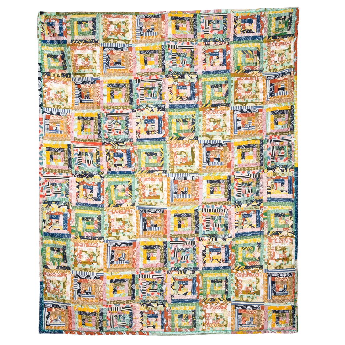 Handmade Handker Log Cabin Bandana Quilt: One-of-a-Kind