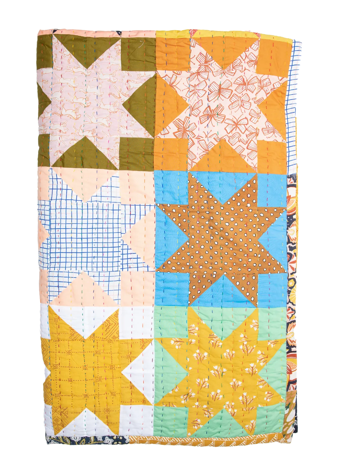 Handmade Handker Sawtooth Star Bandana Quilt: One-of-a-Kind