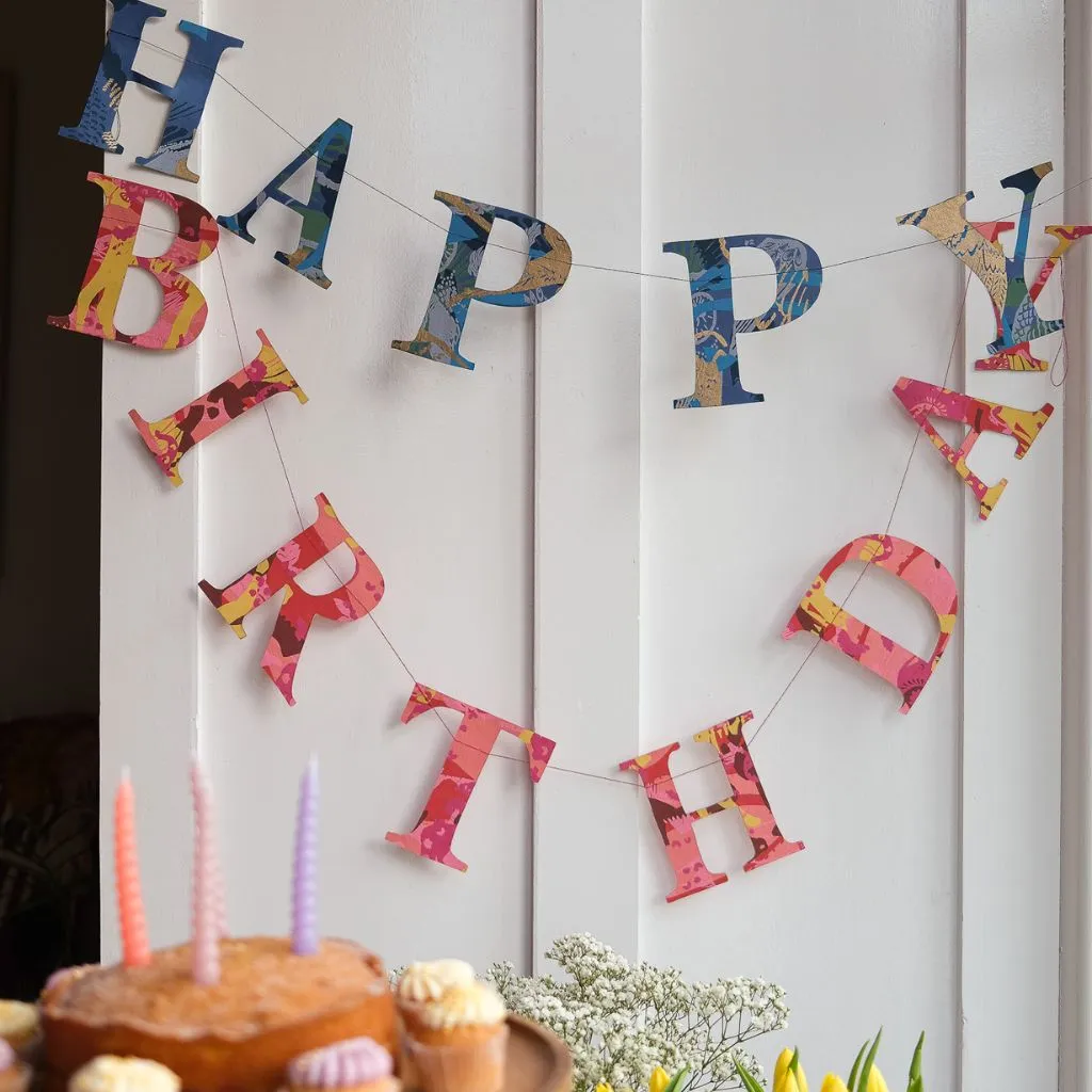 Happy Birthday - Recycled Blue Mix Sewn Garland