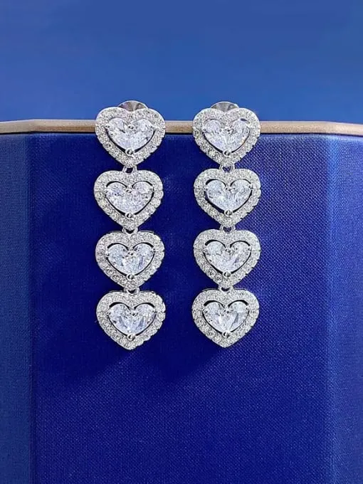 Heart Shape Earrings 925 Sterling Silver Cubic Zirconia Simulated Diamonds Dangle Long Earrings