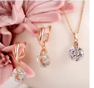 High Quality 2pcs Necklace Earring Jewelry Set Gold Color Alloy Round Crystal Women Jewelry Sets