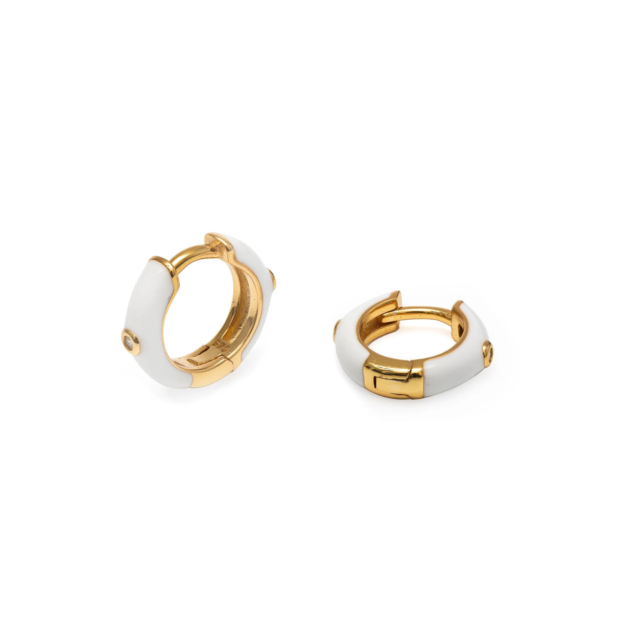 Huggie Gold White Enamel Hinged Earring