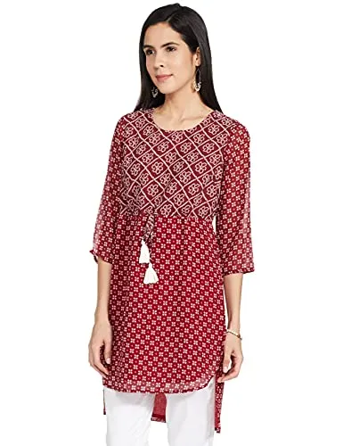 Indya Women's Georgette Regular Kurta (ITN03208_Maroon_S)