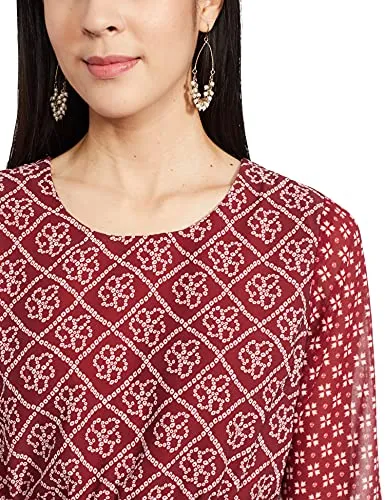 Indya Women's Georgette Regular Kurta (ITN03208_Maroon_S)