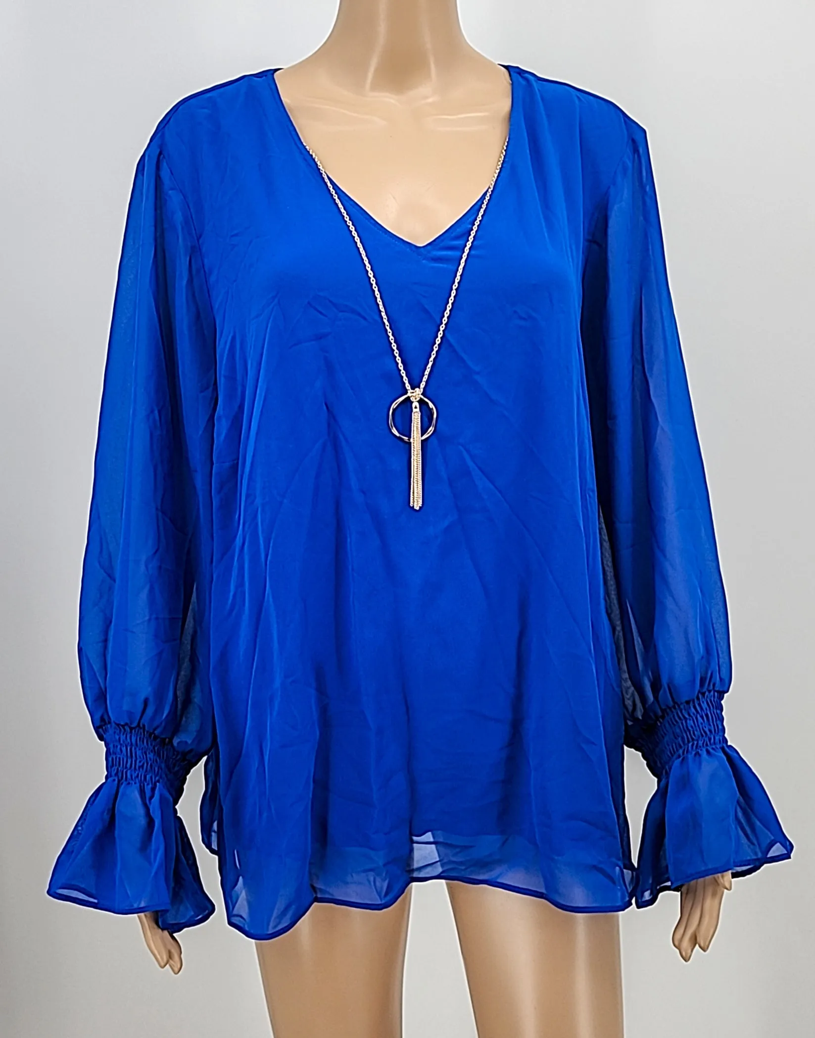 Jm Collection Smocked-Sleeve Necklace Top-Blue Steel XXL