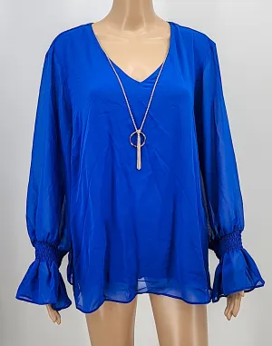 Jm Collection Smocked-Sleeve Necklace Top-Blue Steel XXL