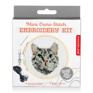 Kikkerland Mini Cross Stitch Embroidery Kit - Cat