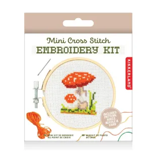 Kikkerland Mini Cross Stitch Embroidery Kit - Mushroom